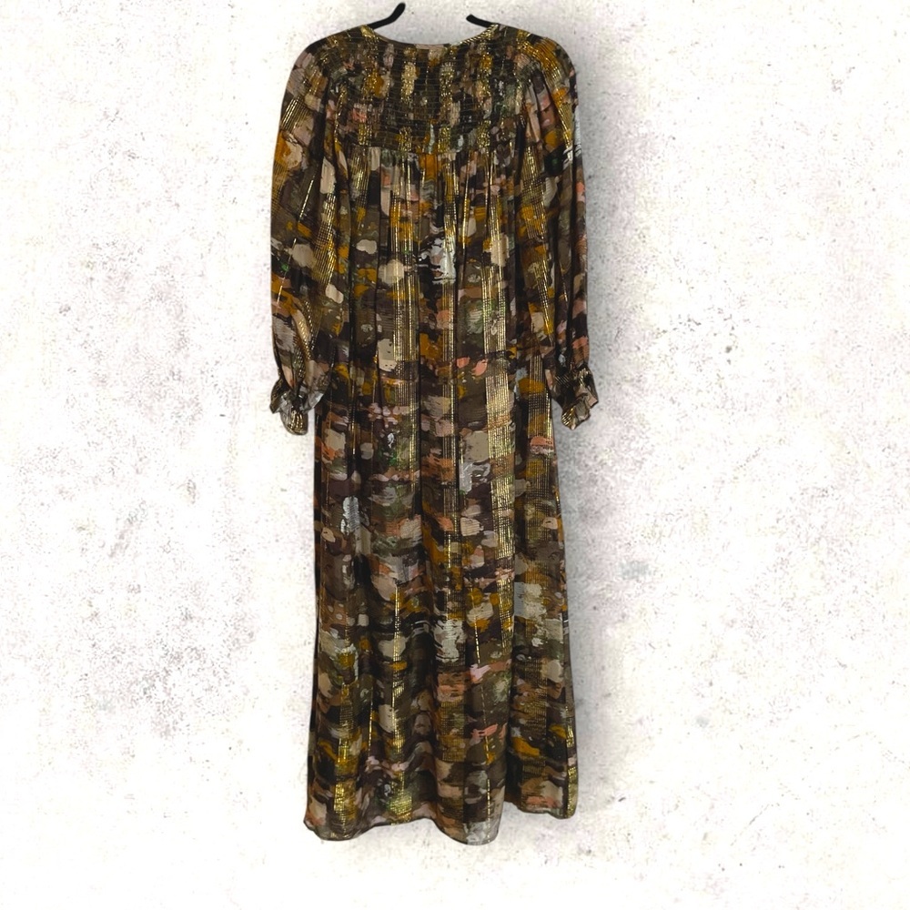 ANTHROPOLOGIE Blair GOLD Shimmer Maxi CAFTAN Dress XS $228 - Picture 6 of 9